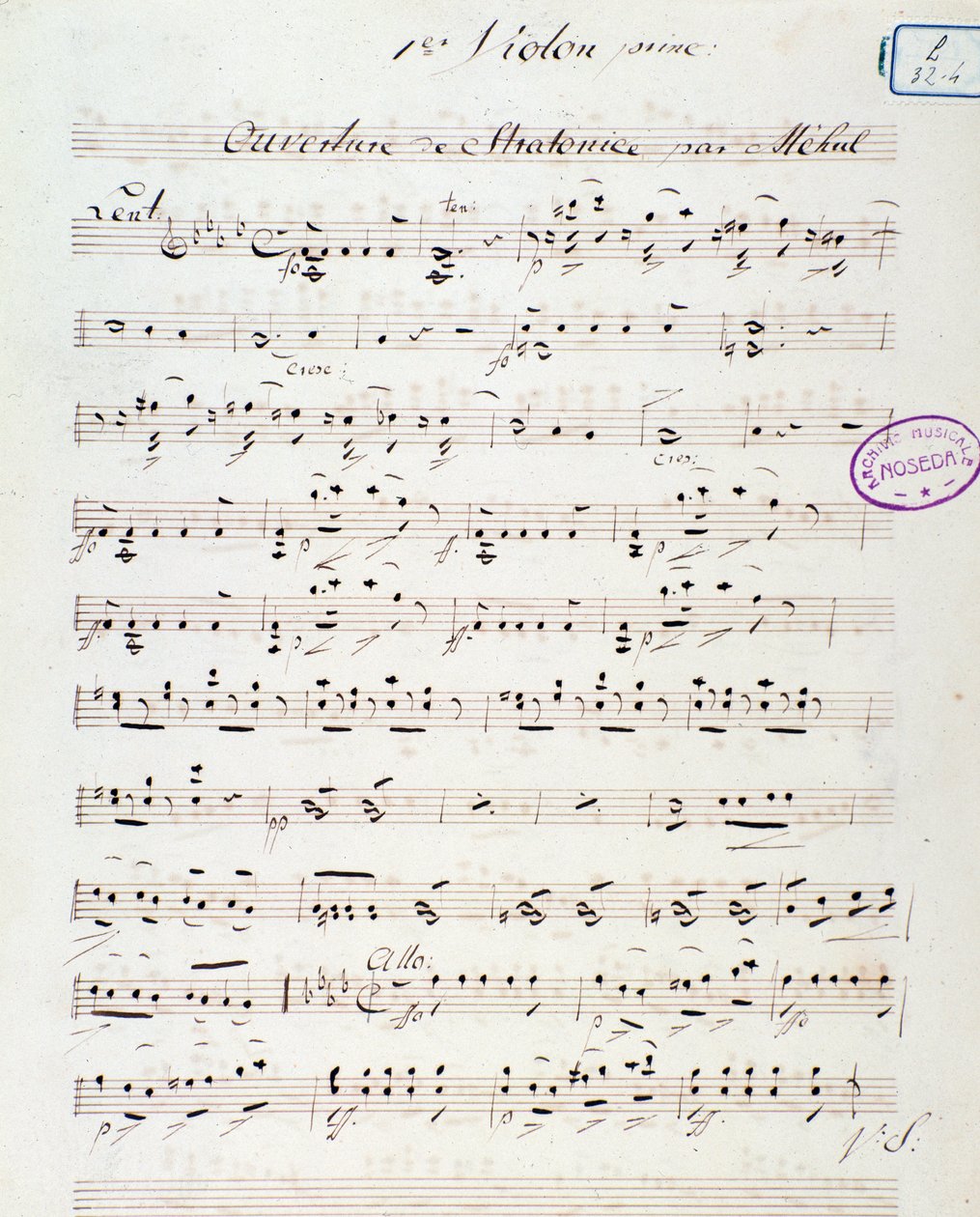 Strona otwierająca operę Stratonice Mehula (1792) autorstwa Unknown artist