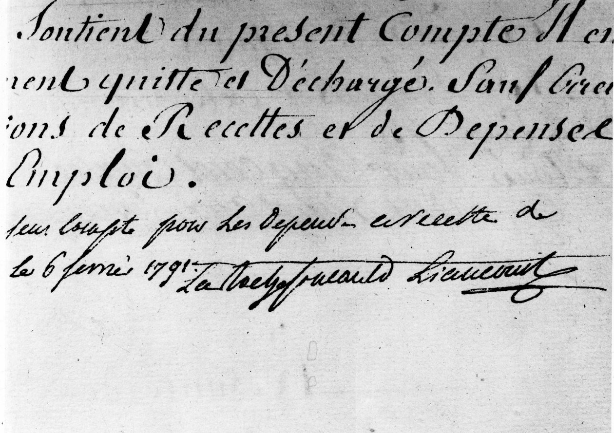 Rozkaz administracji centralnej departamentu Ain, podpis księcia de la Rochefoucauld Liancourt - Archiwum Rodzinne Rochefoucauld. autorstwa Unknown artist