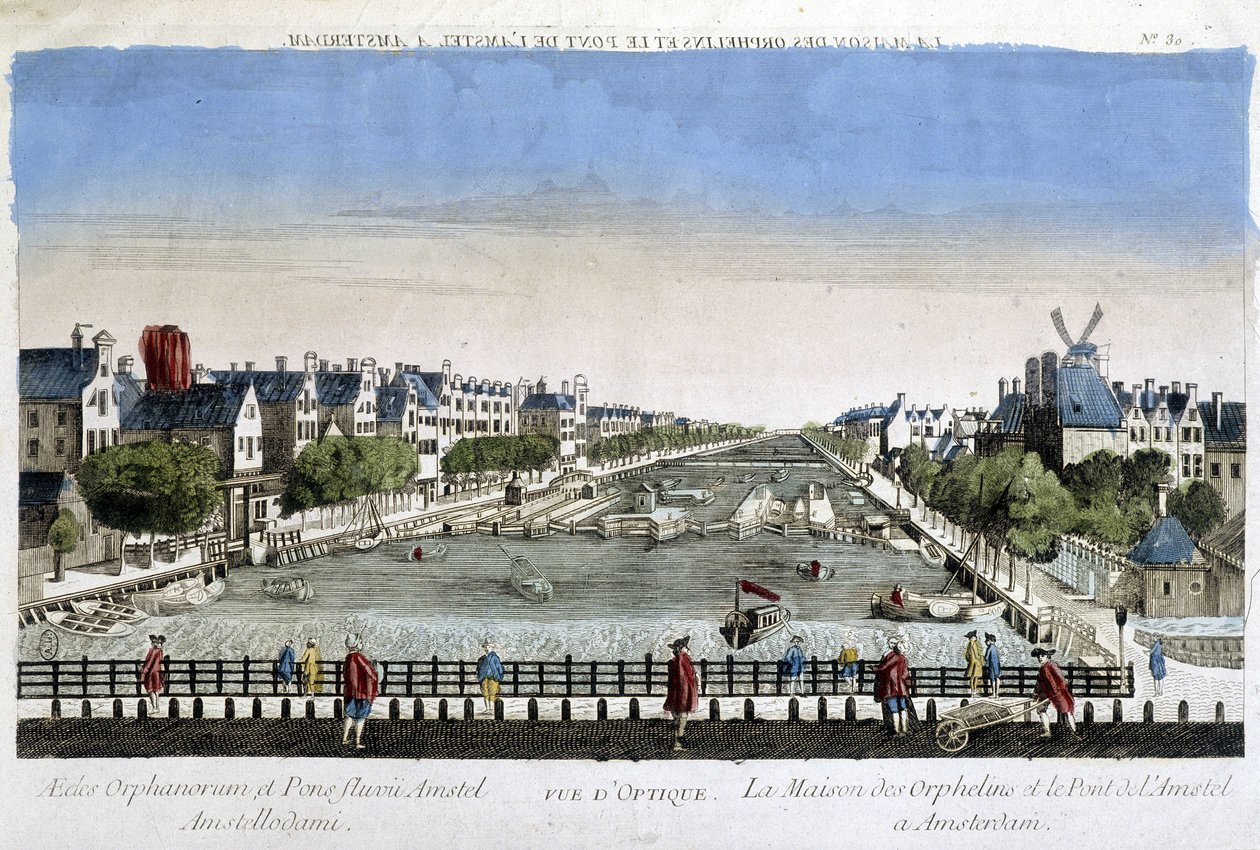 Dom Sierot i Most Amstel w Amsterdamie - Widok optyczny autorstwa Unknown artist