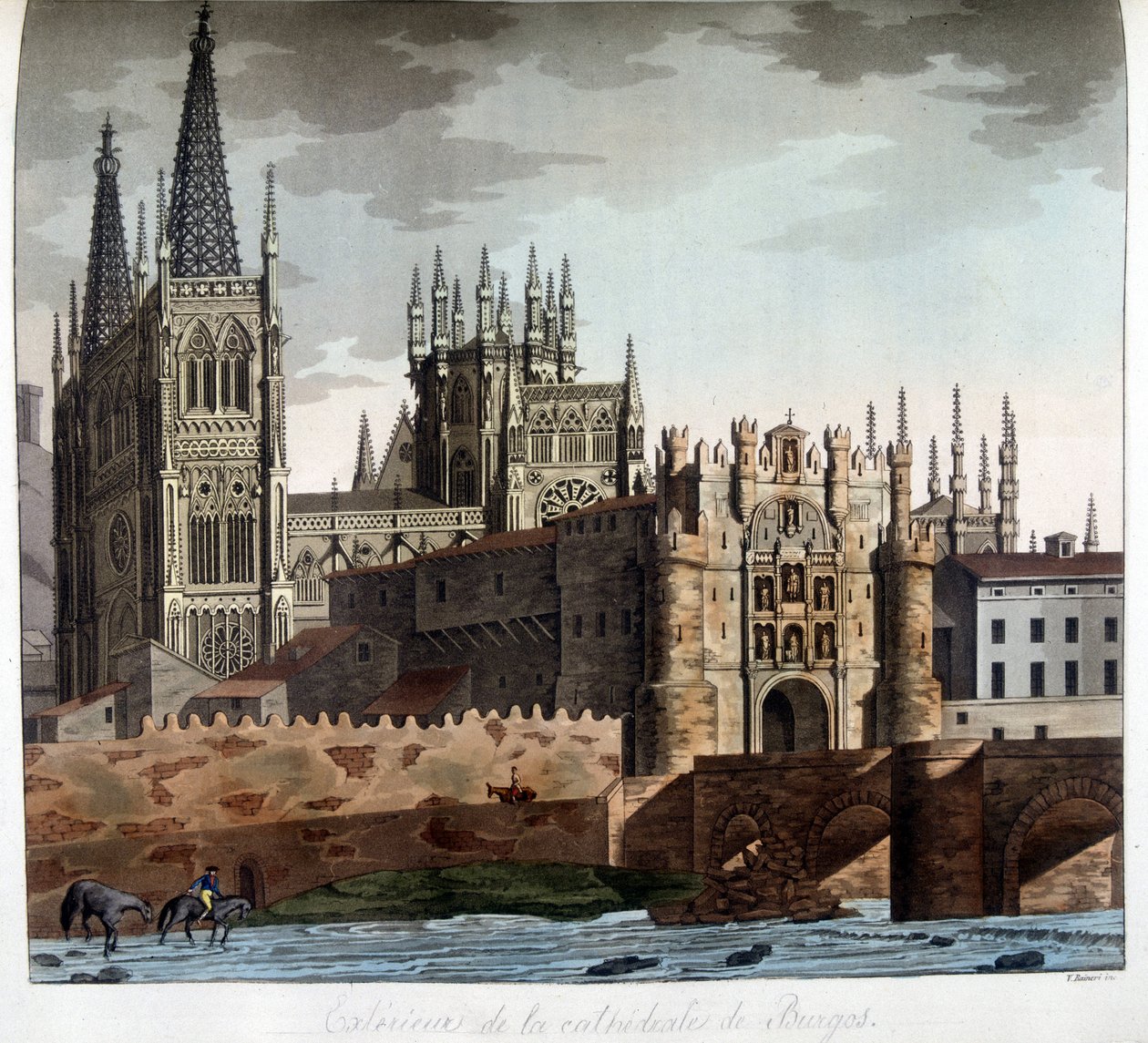 Poza gotycką katedrą Najświętszej Marii Panny w Burgos w Hiszpanii. Litografia XIX wieku. autorstwa Unknown artist