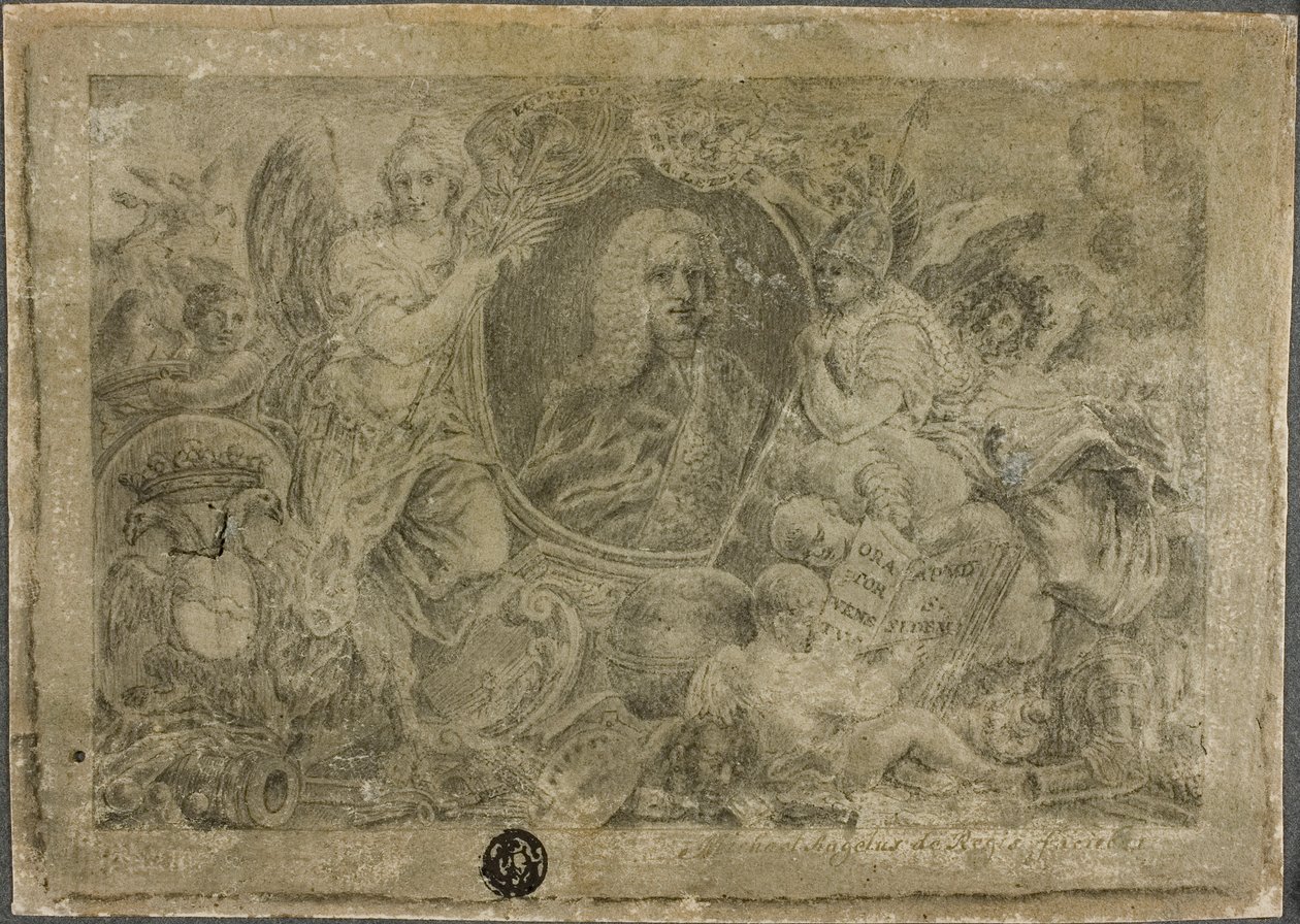 Owalne popiersie portretowe trzymane przez postacie alegoryczne autorstwa Unknown artist