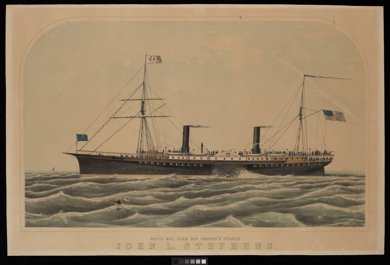 Należący do Pacific Mail Steam Ship Company parowiec John L Stephens autorstwa Unknown artist