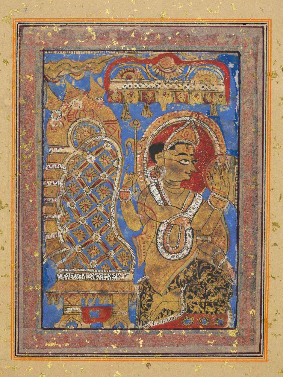 Strona z Kalpa-sutry: Indra składa hołd Mahavirze autorstwa Unknown artist