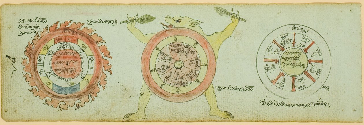Strona z manuskryptu z diagramami chroniącymi przed chorobami dzieci autorstwa Unknown artist