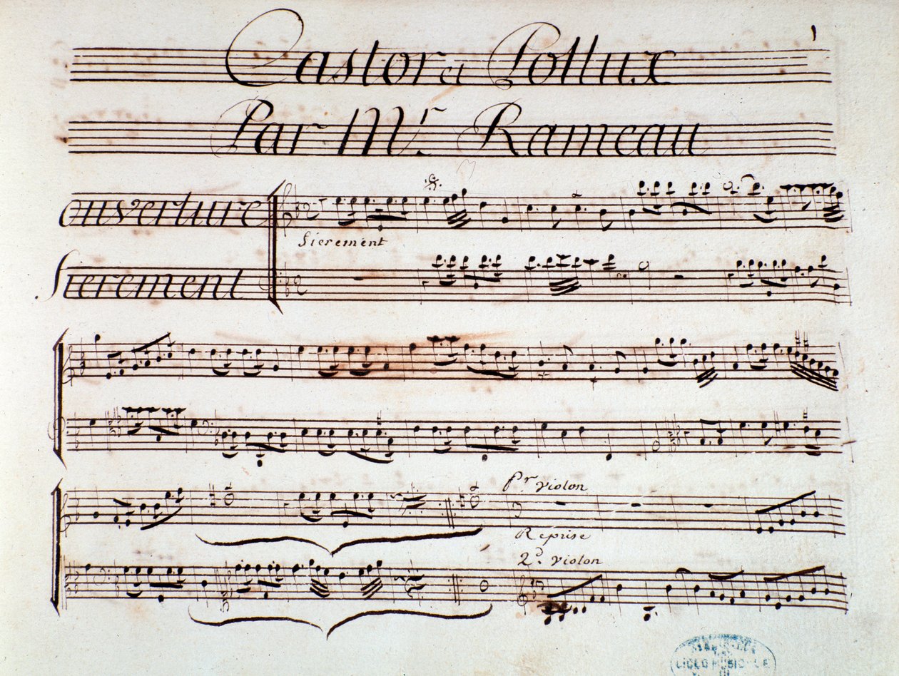 Strona partytury muzycznej Castor et Pollux, tragedia liryczna Rameau (1737) autorstwa Unknown artist