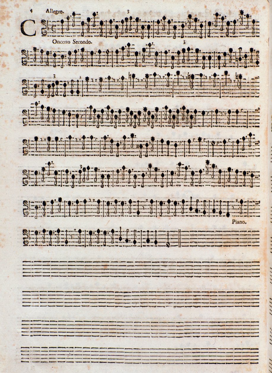Strona partytury muzycznej „” Concerti a cinque op. 5”” autorstwa Tomaso Albinoni autorstwa Unknown artist