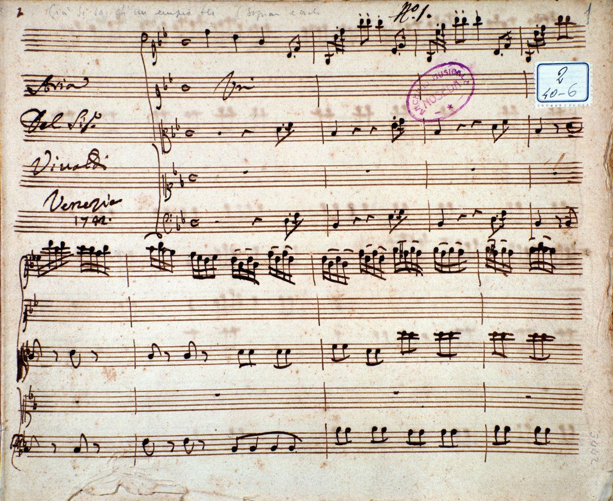 Strona partytury muzycznej Gii wiadomo, że obszerna była aria Antonio Vivaldi autorstwa Unknown artist
