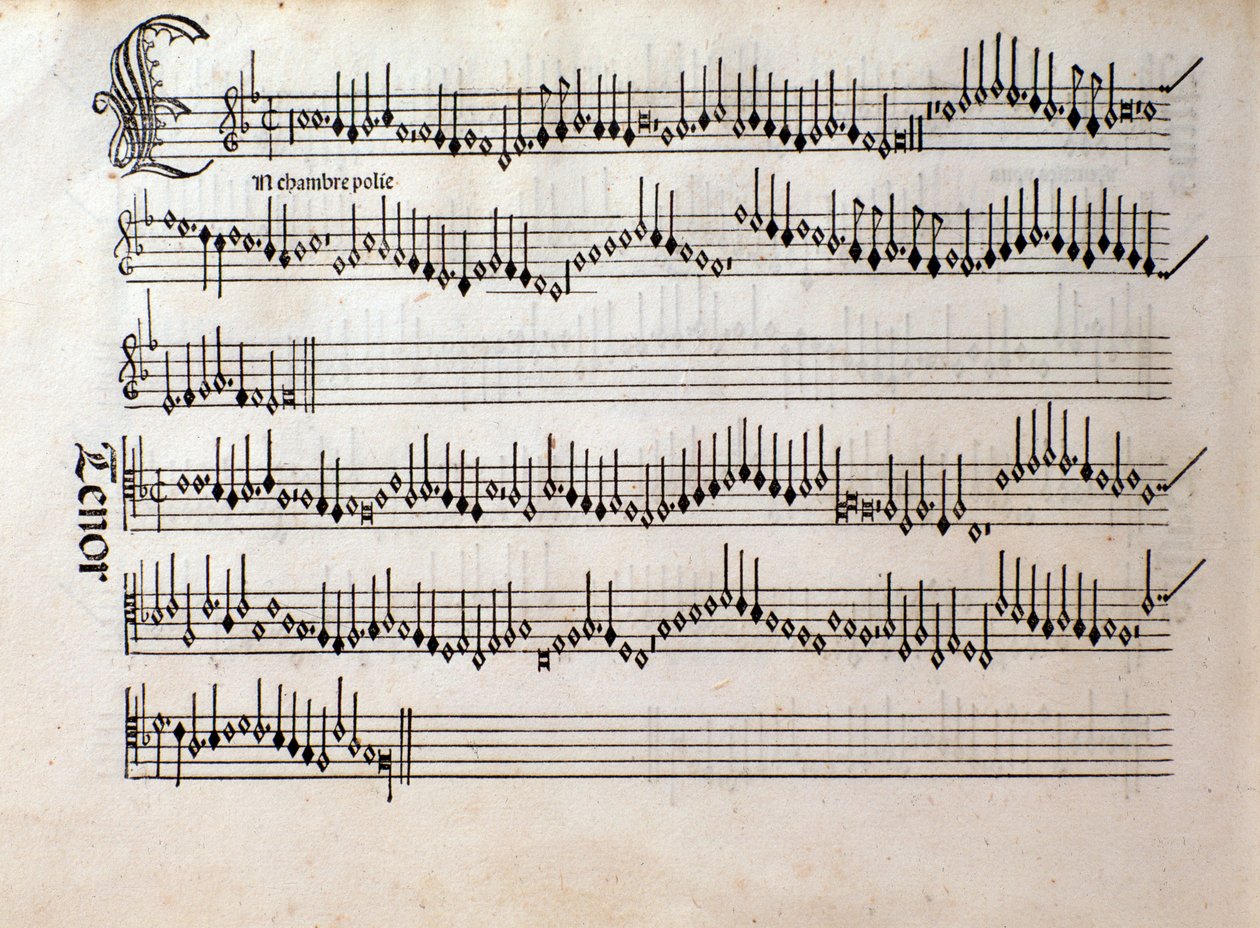 Page of Musical Score of Harmonice Musices Odhecaton autorstwa Ottaviano Petrucciego (1501) autorstwa Unknown artist