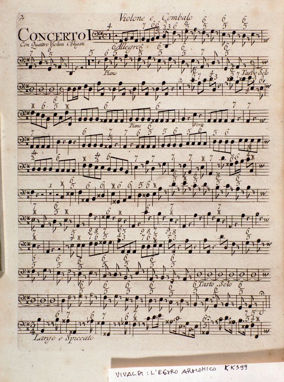 Strona muzycznej partytury The Harmonic Star, Op 3 (Harmonic Inspiration) autorstwa Antonio Vivaldi autorstwa Unknown artist