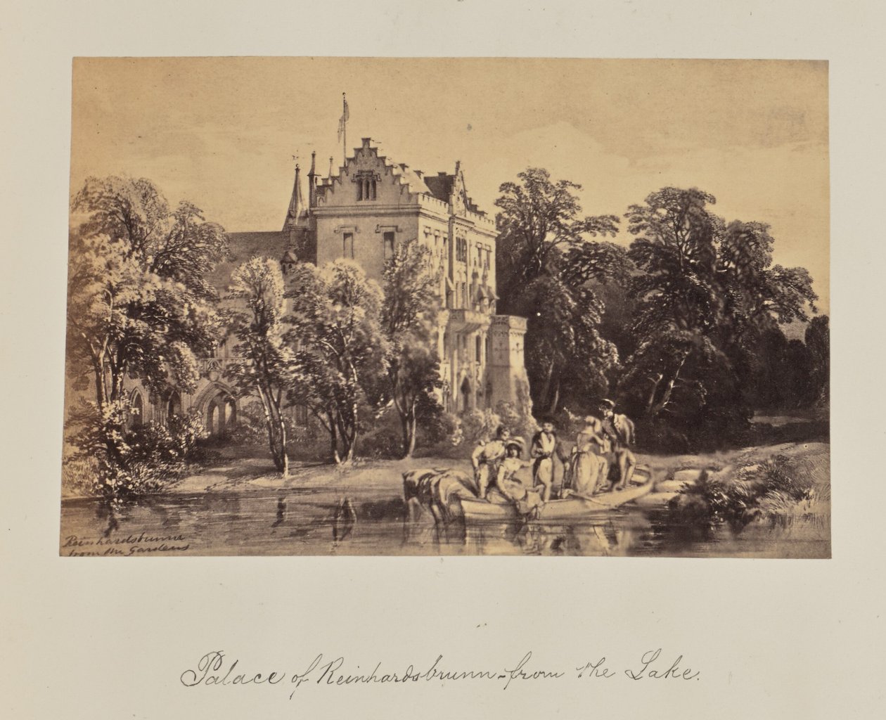 Pałac Reinhardsbrunn - od strony jeziora. autorstwa Unknown artist