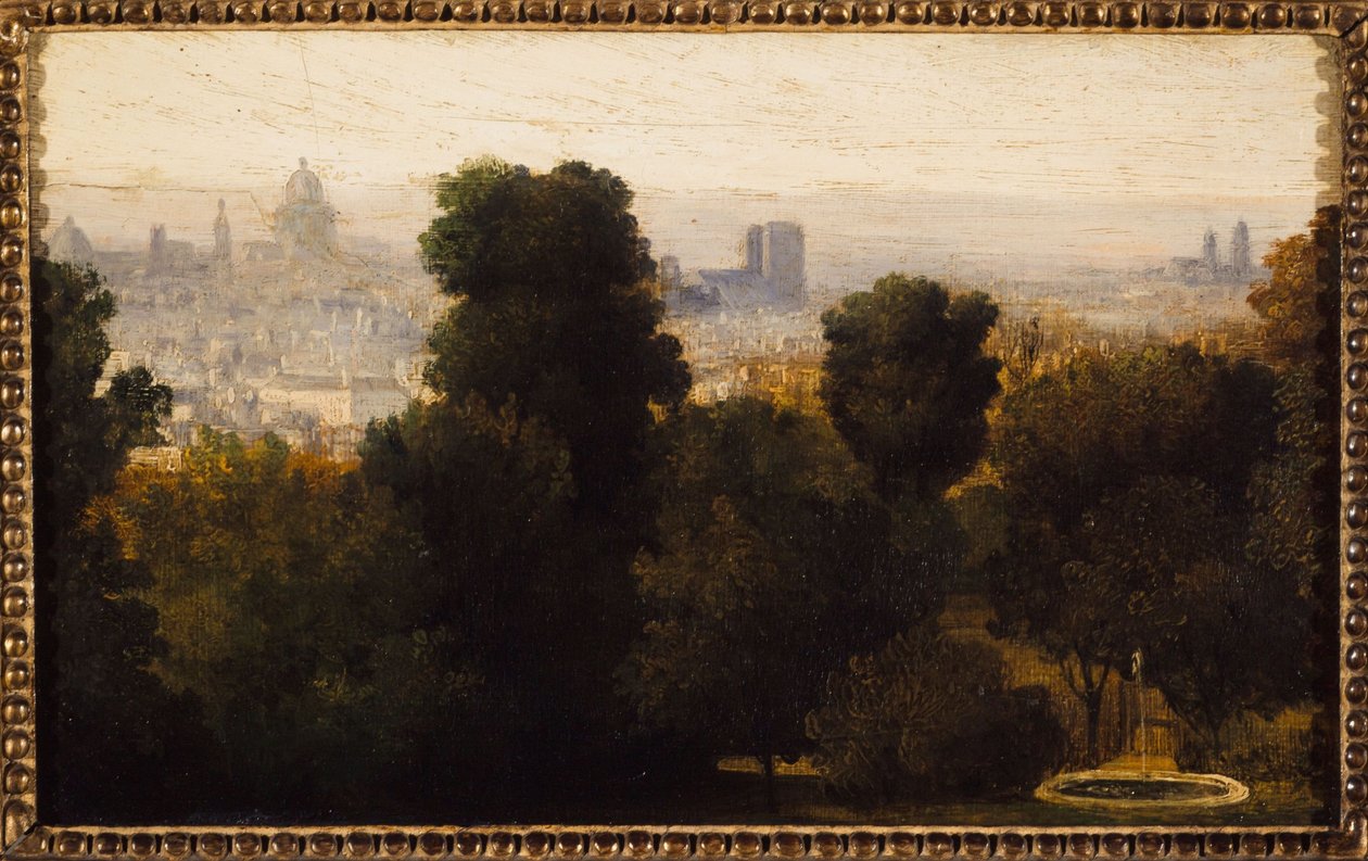 Paryż widziany ze wzgórz Belleville; ok. 1840 r., obecna 19. dzielnica, w 1840 r. (olej na płótnie) autorstwa Unknown artist