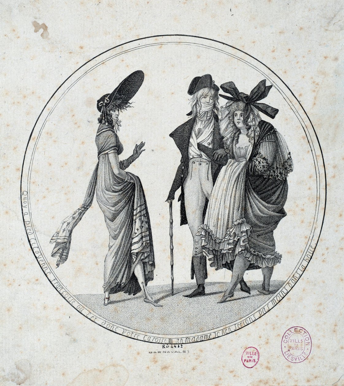 Moda paryska: „Niesamowite i cudowne” Grawerowanie z 1795 r. Paryż, Musee Carnavalet autorstwa Unknown artist
