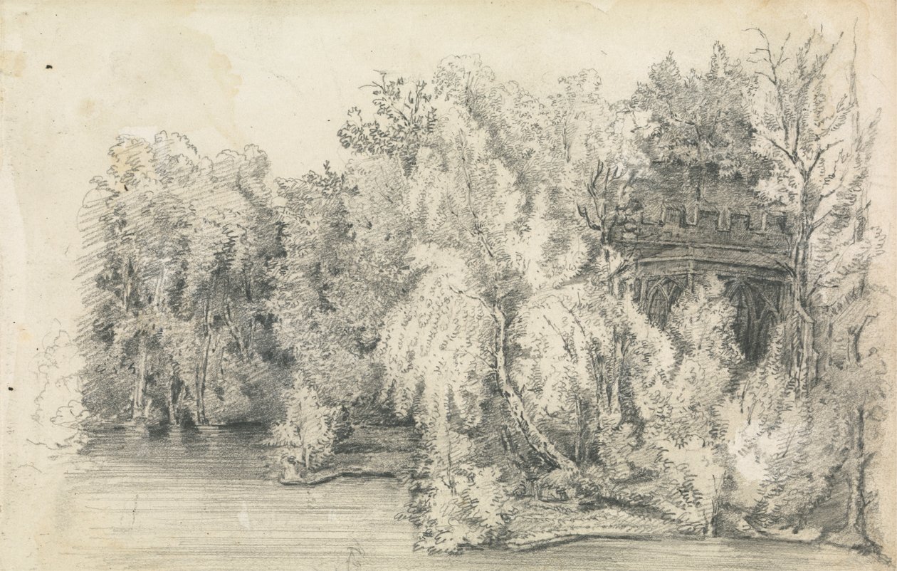 Część budynku otoczona lasem autorstwa Unknown artist