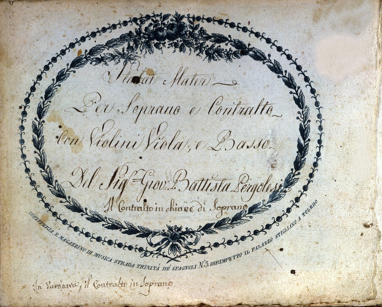 Podział „”Stabat Mater”” przez Jeana Baptiste Pergolese (Giovanni Battista Pergolesi, Jean-Baptiste) 1710-1736. ""Stabat Mater na sopran i alt ze skrzypcami, altówką i basem."" autorstwa Unknown artist