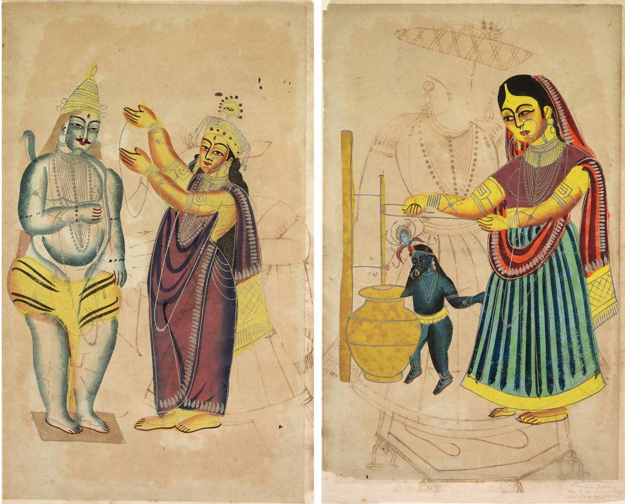 Parvati umieszcza ślubną girlandę na Shivie (recto); Masło do ubijania Yasody (verso) autorstwa Unknown artist