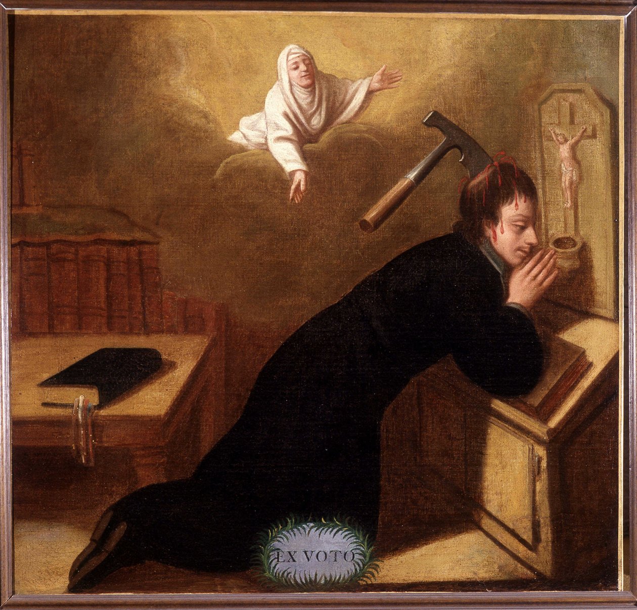 Pastor, topór wbity w czaszkę, uratowany przez świętą Annę w modlitwie - Ex-Voto Sainte Anne d