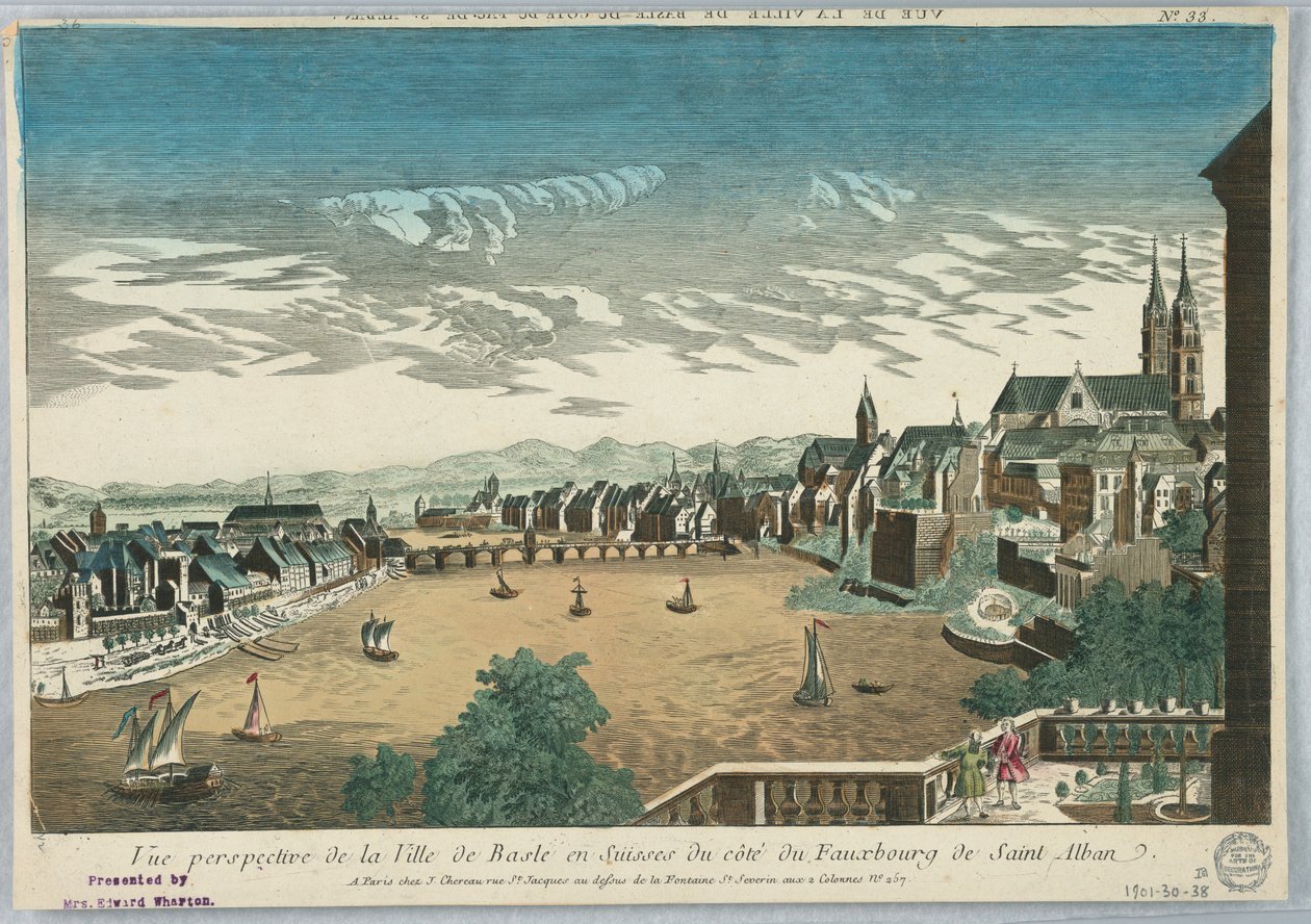 Peep-show, Widok perspektywiczny miasta Bazylea w Szwajcarii z Cote du Fauxbourg de Saint Alban, nr 33 autorstwa Unknown artist