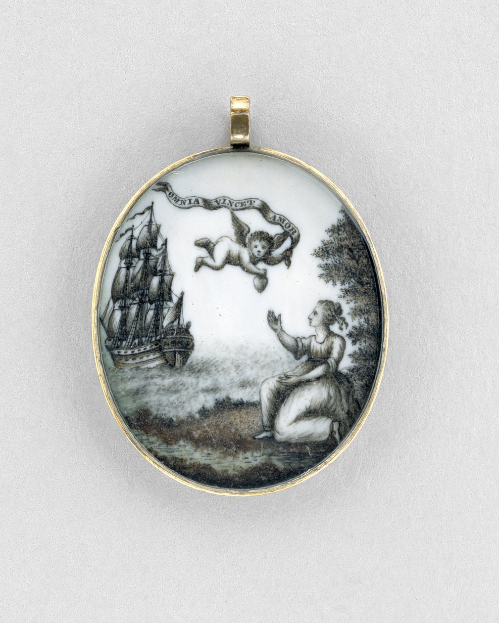 Wisiorek, ok. 1750 (sepia na kości słoniowej, złocie, włosach i szkle) autorstwa Unknown artist