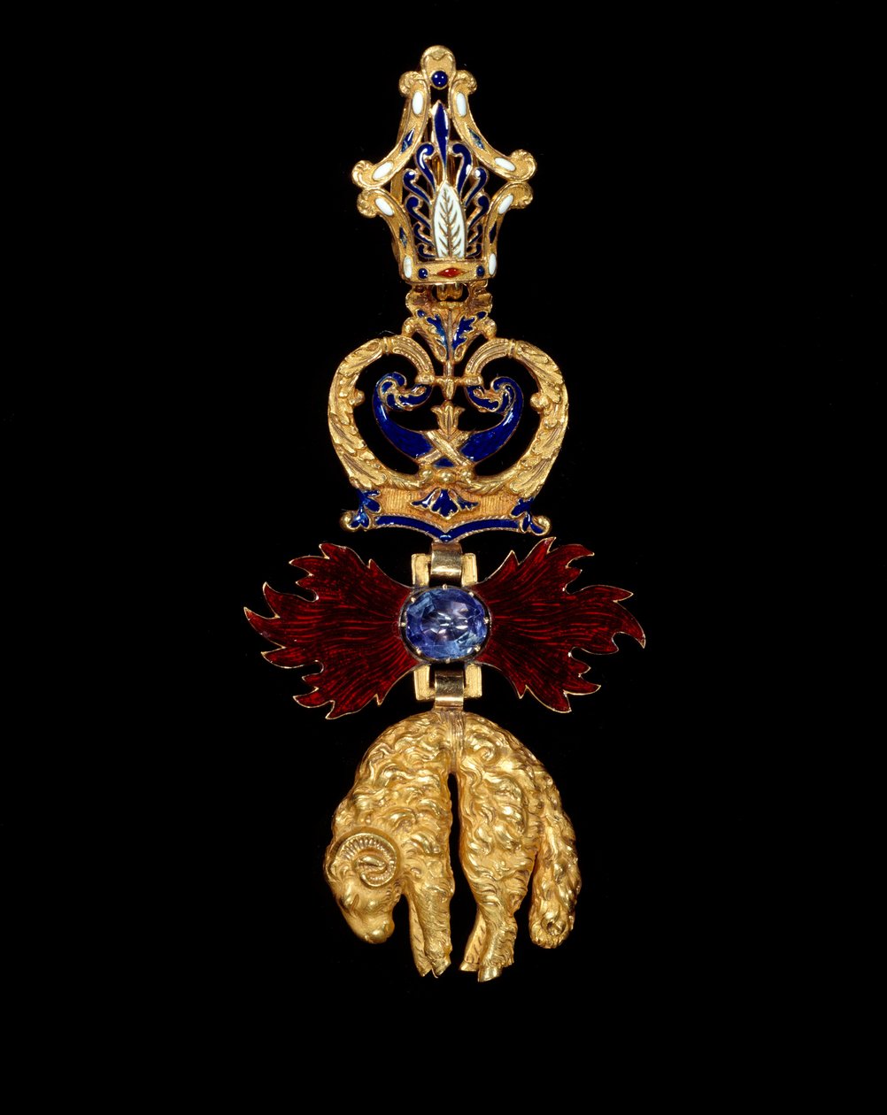 Wisiorek Orderu Rycerskiego Złotego Runa ufundowanego przez Filipa Dobrego, księcia Burgundii w 1430 roku. Jest to pozostałość po belier i płomieniach. 1856 Paryż, muzeum Legii Honorowej autorstwa Unknown artist