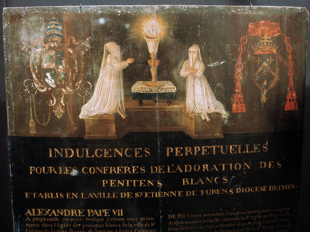 Odpust wieczysty przyznany przez papieża Aleksandra VII członkom Confrerie des Penitents Blancs miasta Saint Stephen około 1668 roku. Malowanie na drewnie. autorstwa Unknown artist