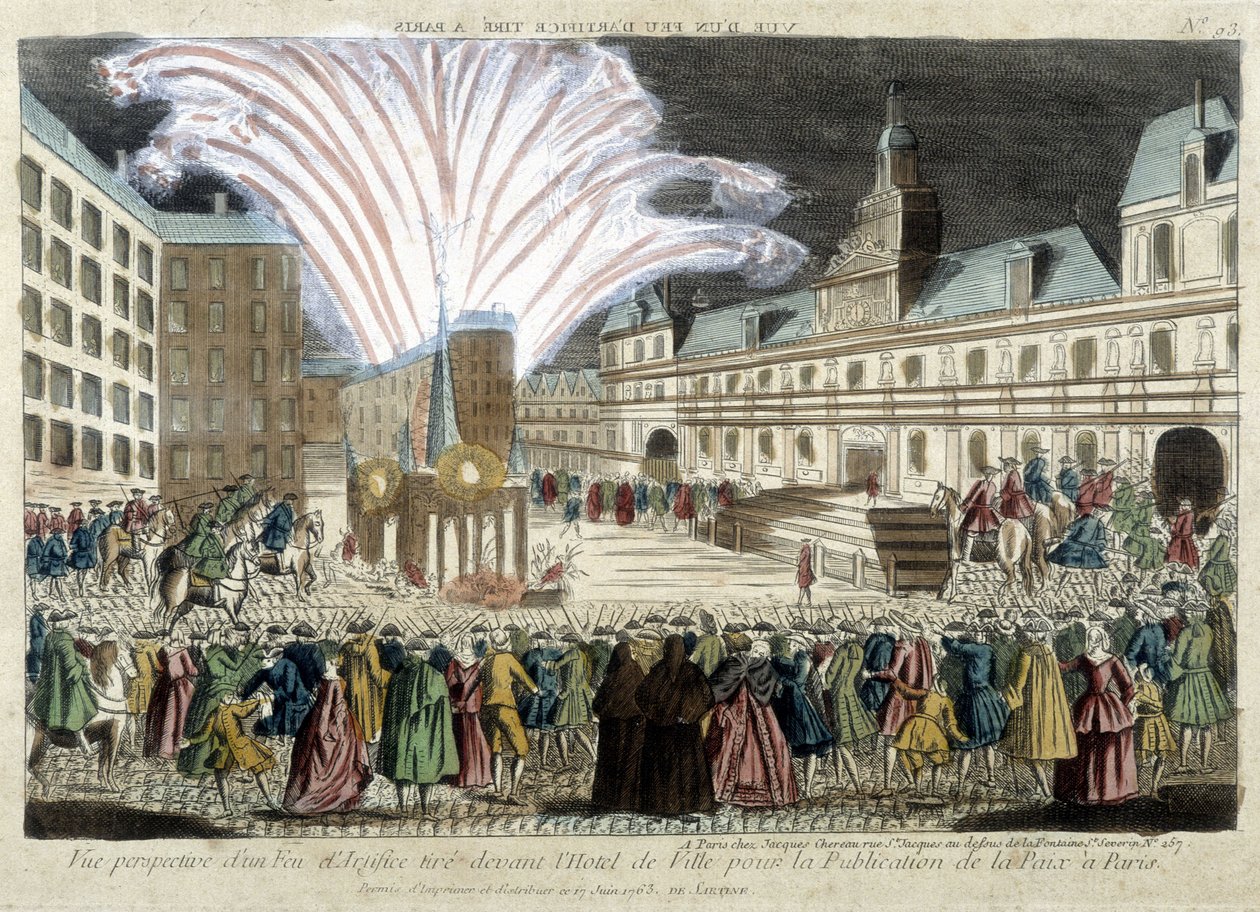 Widok perspektywiczny pokazu fajerwerków przed hotelem de Ville z okazji publikacji Peace in Paris autorstwa Unknown artist