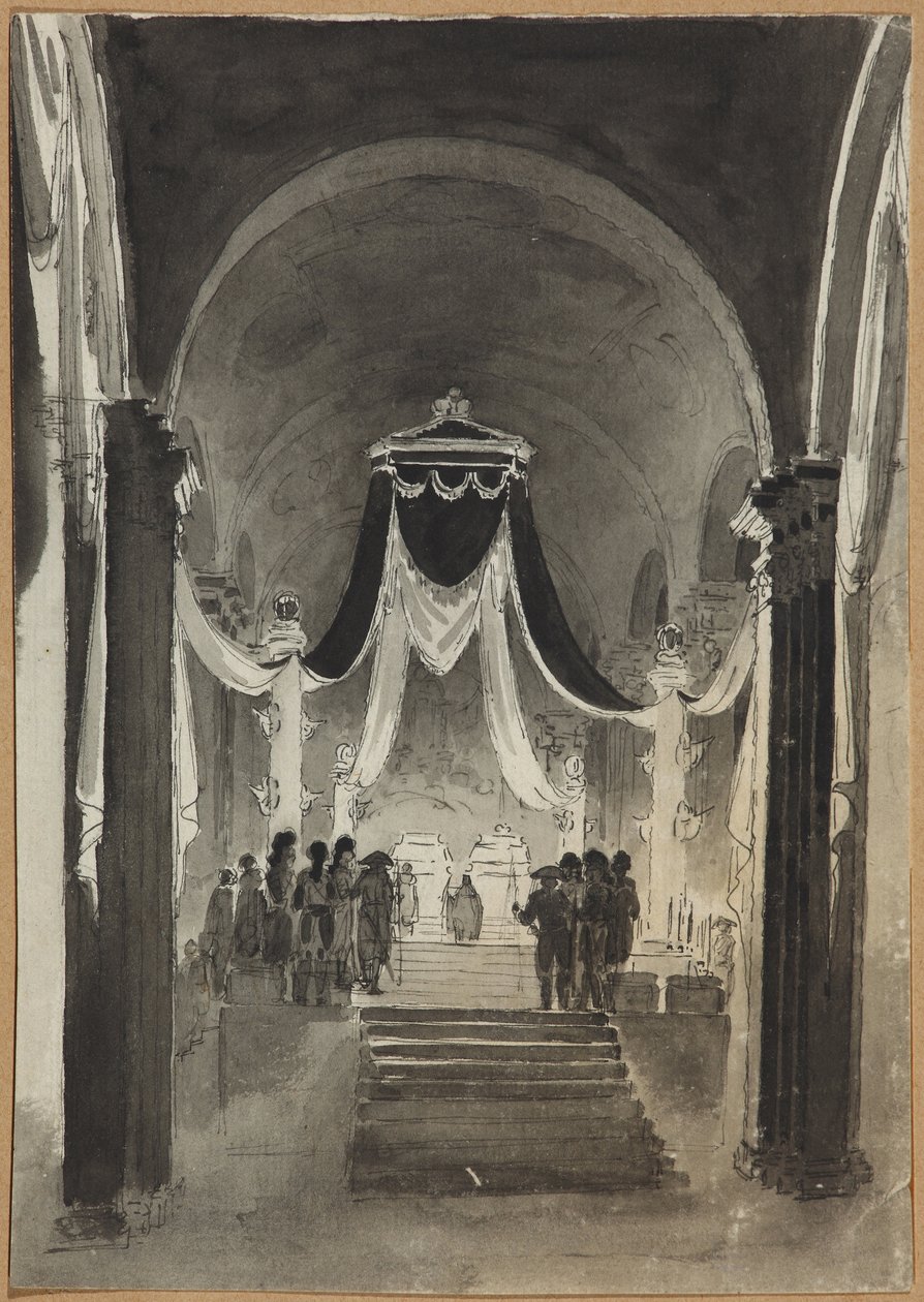 Piotra i Pawła Dekoracja Ceremonii Pogrzebowej dla Piotra III i Katarzyny II - Anonim. Pióro, pędzel, akwarela, tusz na papierze autorstwa Unknown artist