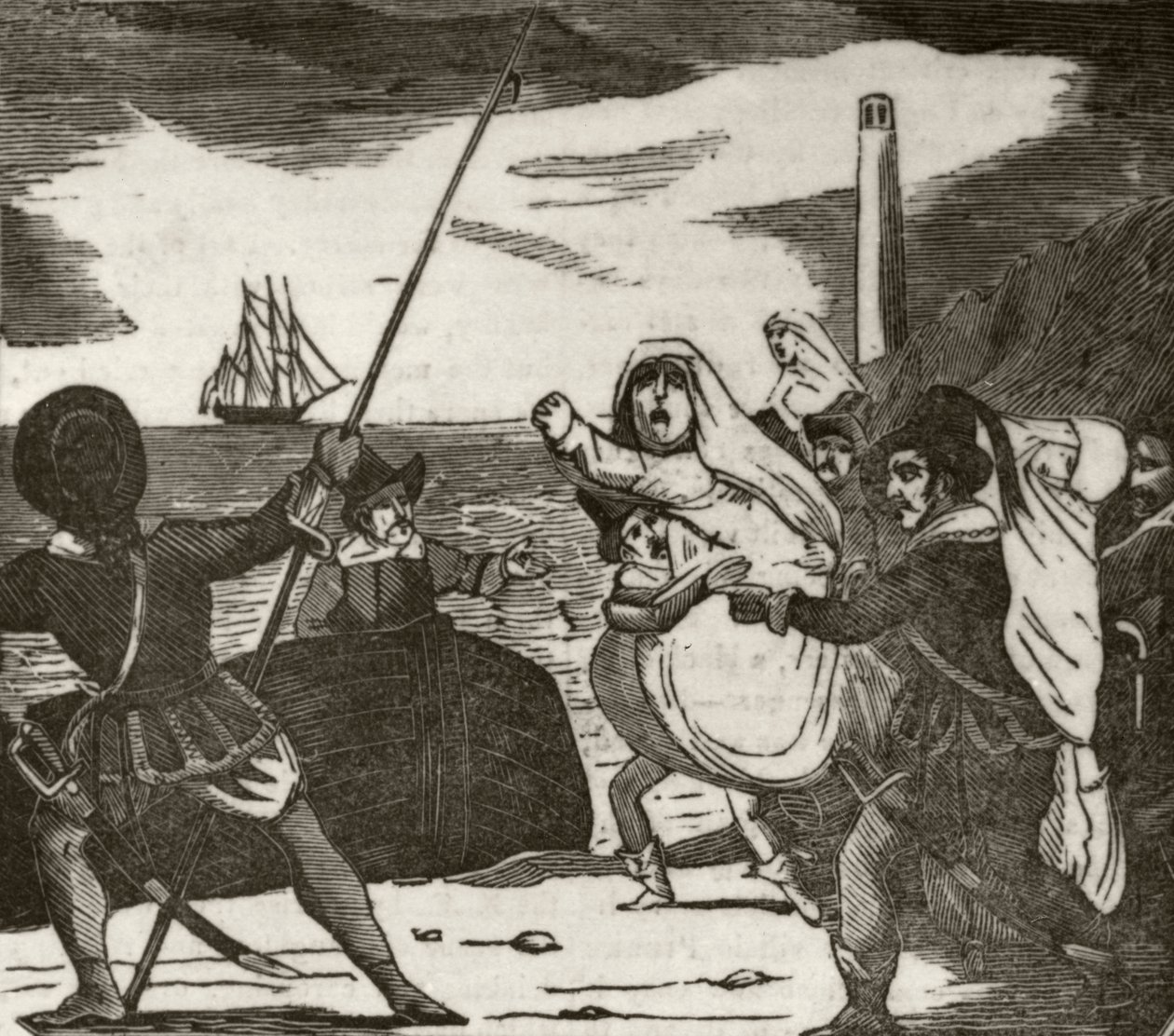 „Pierre i jego współpracownicy wyprowadzający zakonnice z klasztoru”, c.1836 autorstwa Unknown artist