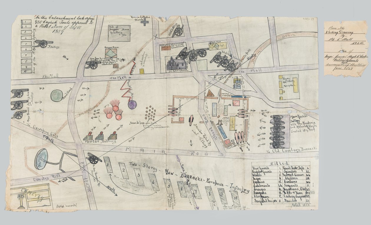 Plan szańców w Cawnpore, czerwiec 1857 (papier) autorstwa Unknown artist