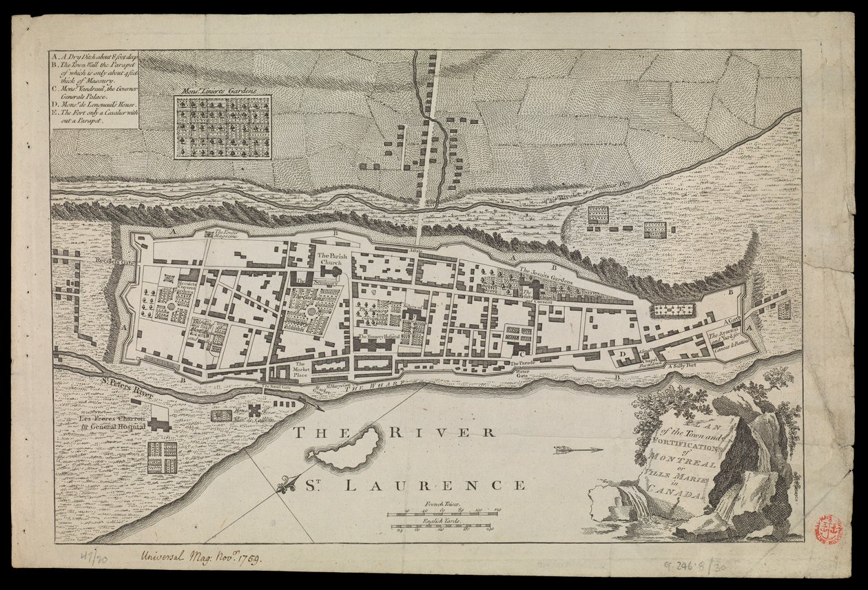 Plan miasta i fortyfikacji Montral lub Villa Marie w Kanadzie autorstwa Unknown artist