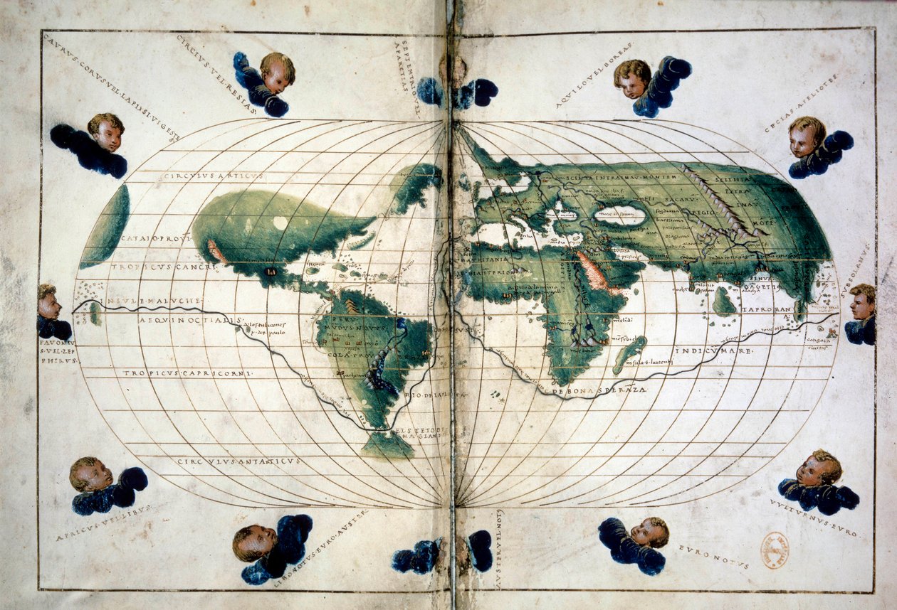 Planisfera (lub mapa świata). Mapa geograficzna z Atlasu Battisty Agnese (1500-1564), ok. 1543 r. Paryż, B.N. autorstwa Unknown artist