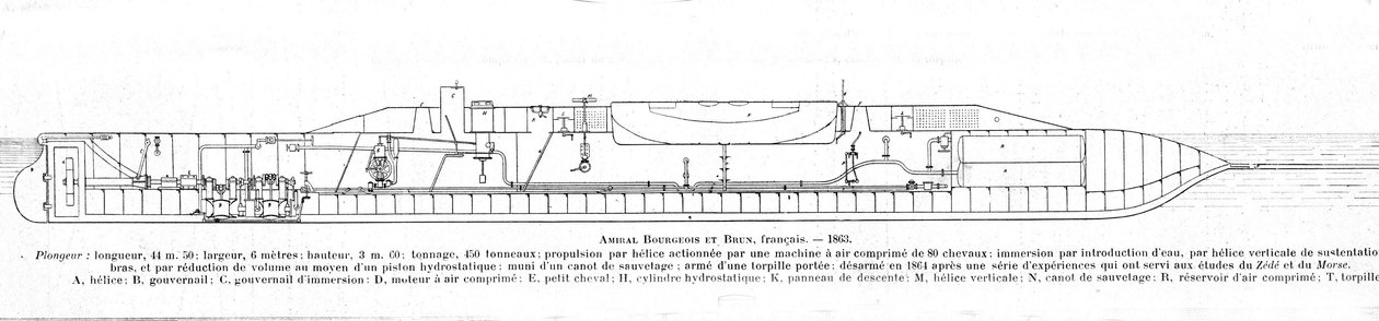 Tabliczka przedstawiająca francuską łódź podwodną (podwodną) Burżuazję i brąz autorstwa Unknown artist