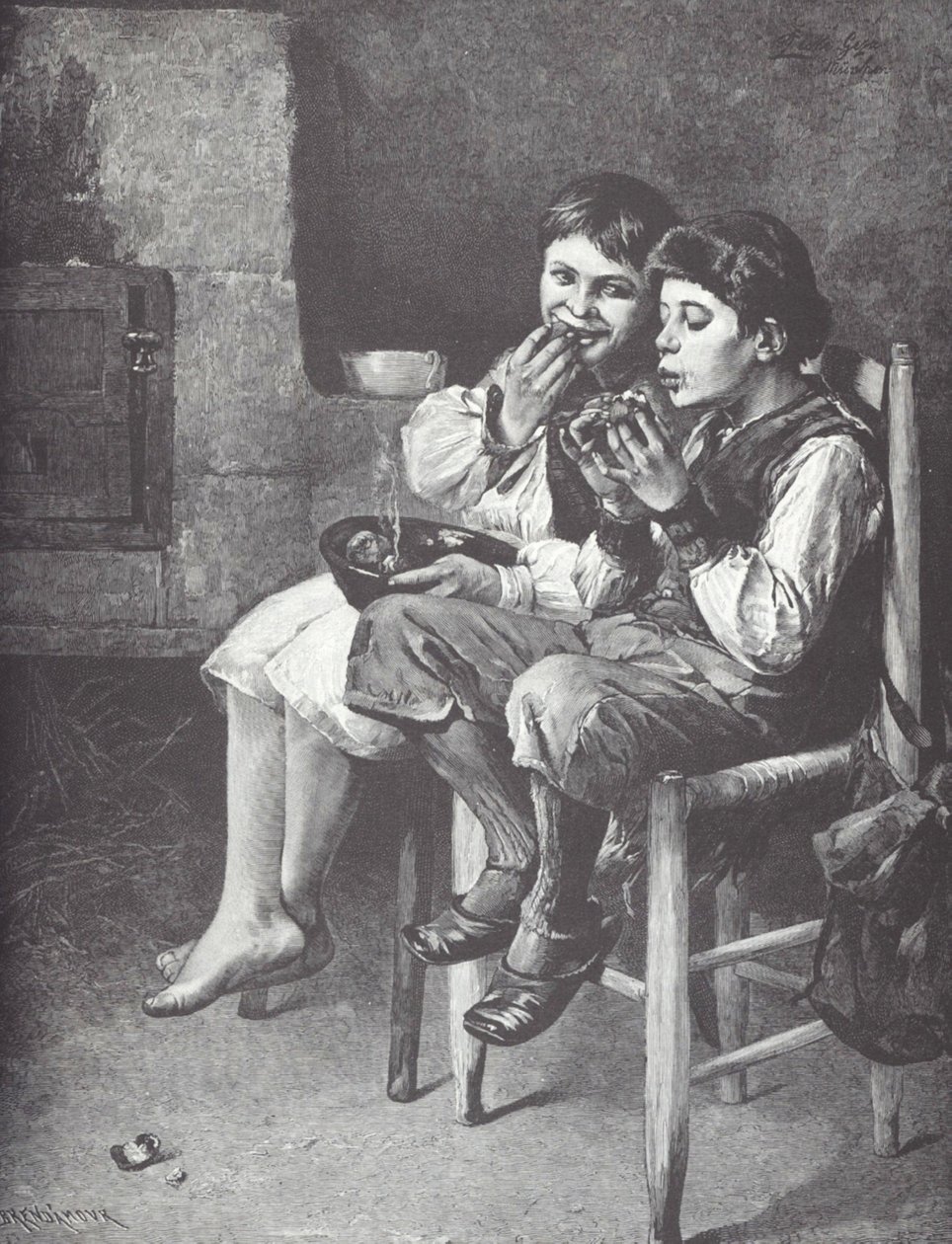 Ubodzy jedzący chłopcy, koniec XIX w. (drewno) autorstwa Unknown artist
