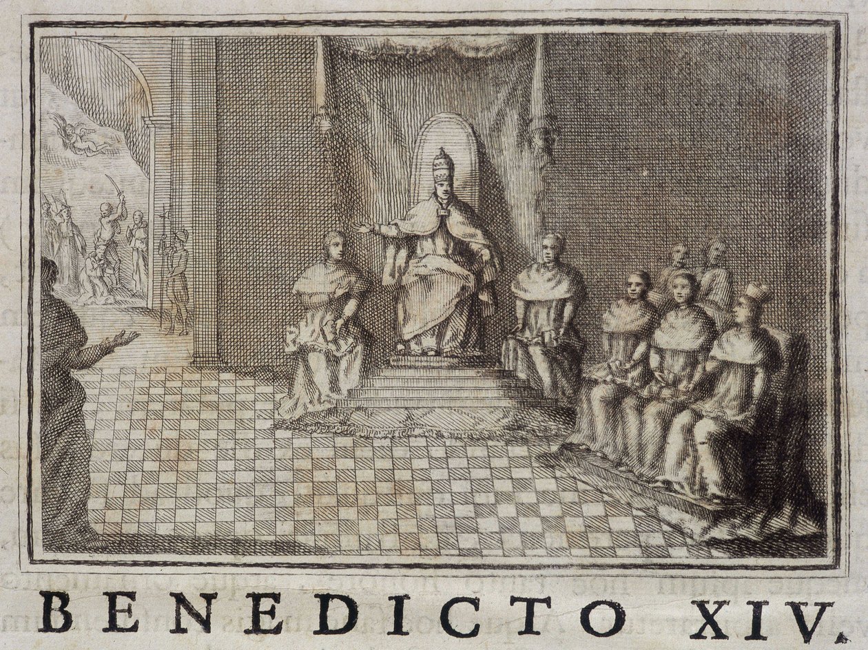 Papież Benedykt XIV (1740-1758) w „Rocznikach Zakonu Kaznodziejskiego” Thomasa-Mary Mamachi, Rzym autorstwa Unknown artist