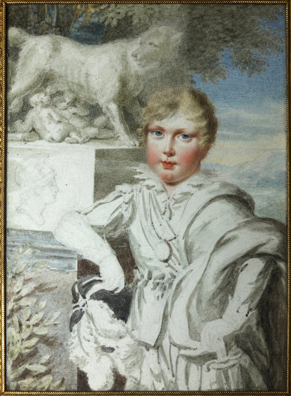 „Portret księcia Napoleona Francois Bonaparte (1811-1832) jako dziecko” Portret króla Rzymu Napoleona II, księcia Reichstadtu (1811-1832) syna cesarza Napoleona I (1769-1821) – anonimowa akwarela około 1820 r. Kolekcja Podstanitsky autorstwa Unknown artist