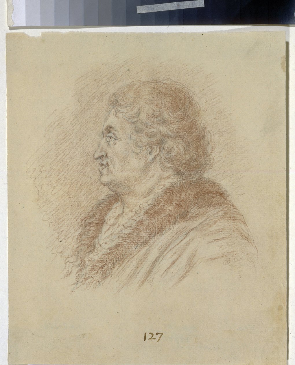 Portret księcia Taurydy, generała marszałka i męża stanu Grigorija Aleksandrowicza Potiomkina (Potiomkina) (1739-1791). (Portret księcia Taurydy, generała feldmarszałka, męża stanu G. A. Potiomkina). Anonimowy rysunek, ołówek, sangwina na papierze. sztuka  autorstwa Unknown artist