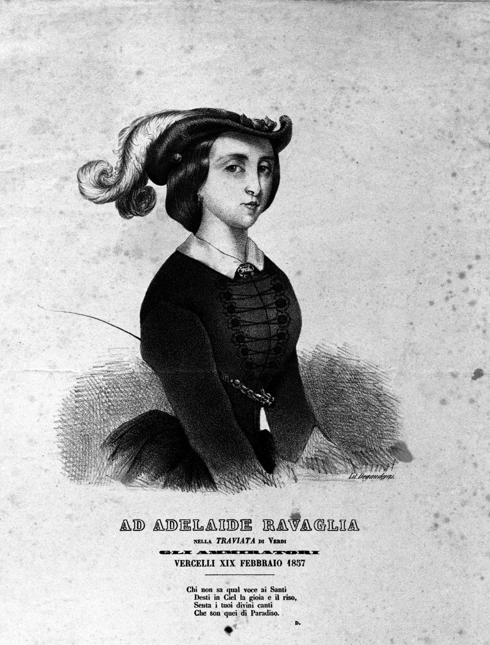 Portret Adelaide Ravaglii w przedstawieniu opery „Traviata” Giuseppe Verdiego z 1857 roku. autorstwa Unknown artist