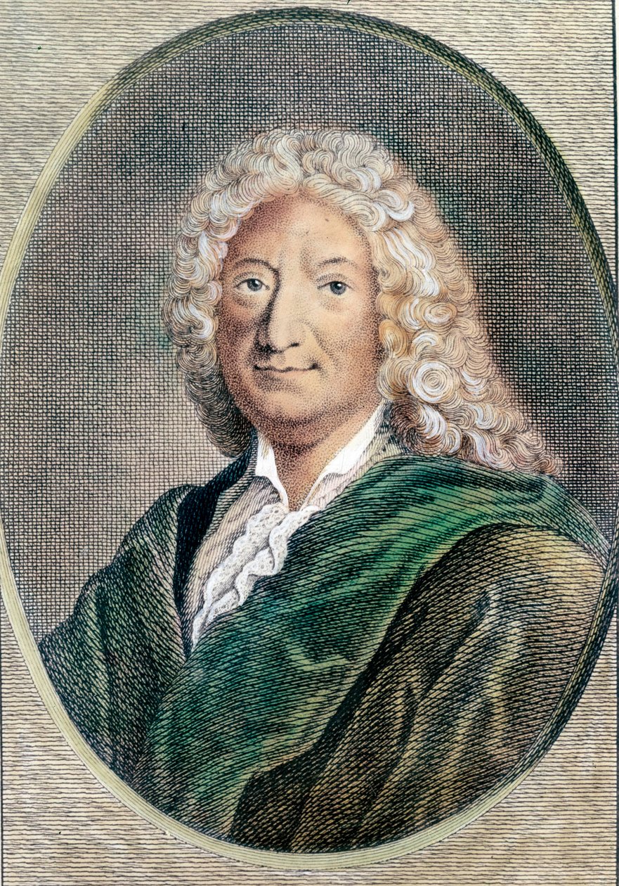 Portret Alaina Rene Lesage (Alain-Rene Le Sage) (1668-1747), francuskiego pisarza. Rycina z XVIII wieku. Prywatna kolekcja autorstwa Unknown artist