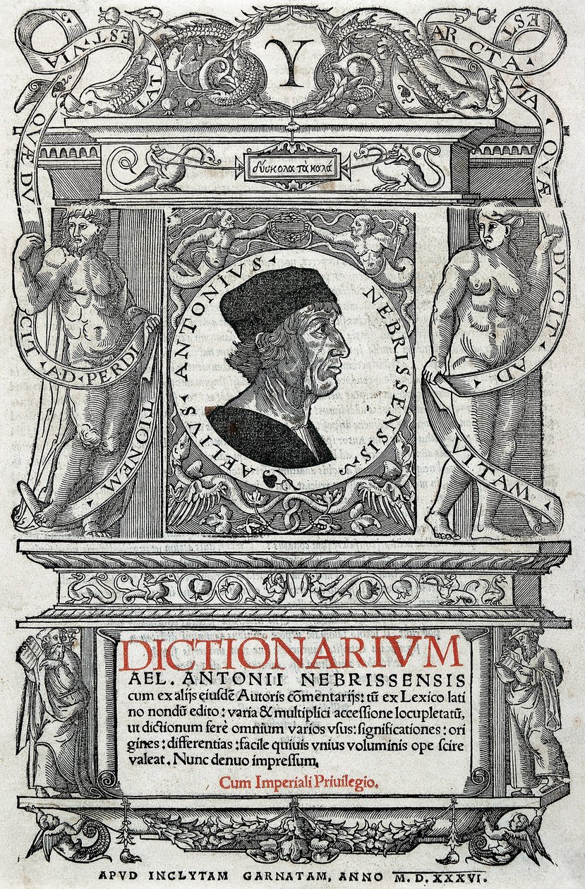 Portret Antonio Martineza de Cala powiedział Antonio de Nebrija (1441-1522) hiszpański humanista i gramatyk. Strażnica jego słownika, wydana w 1536 r. Biblioteka Narodowa Madrytu. autorstwa Unknown artist