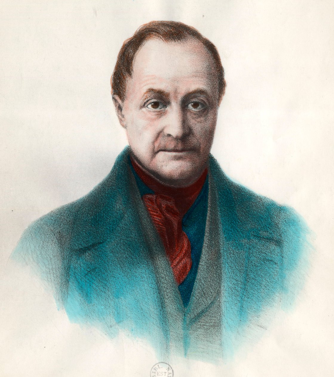Portret Auguste Comte (1798 - 1857), francuskiego filozofa. Rycina XIX wieku. Prywatna kolekcja. autorstwa Unknown artist