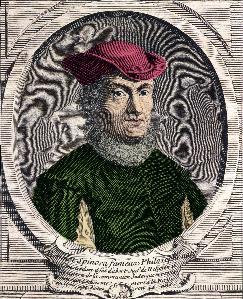 Portret Barucha Spinozy (1632-1677), holenderskiego filozofa. Znany również jako Bento de Espinosa lub Benedictus de Spinoza lub Benoit de Spinoza. Grawerowanie XVIII wieku autorstwa Unknown artist