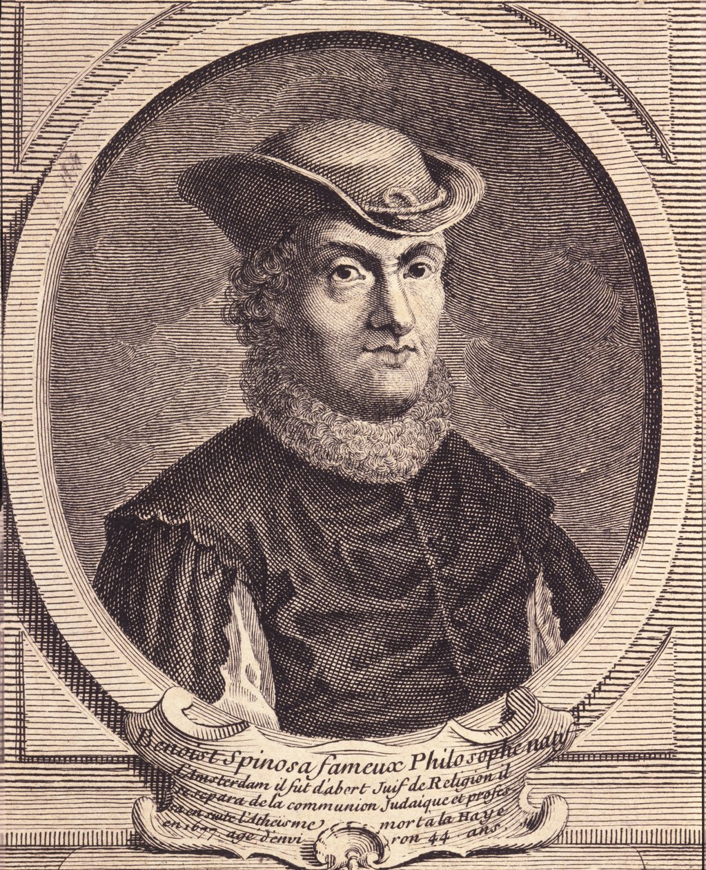 Portret Barucha Spinozy (1632-1677), holenderskiego filozofa, znanego również jako Bento de Espinosa lub Benedictus de Spinoza lub Benoit de Spinoza. Rycina z XVIII wieku. autorstwa Unknown artist