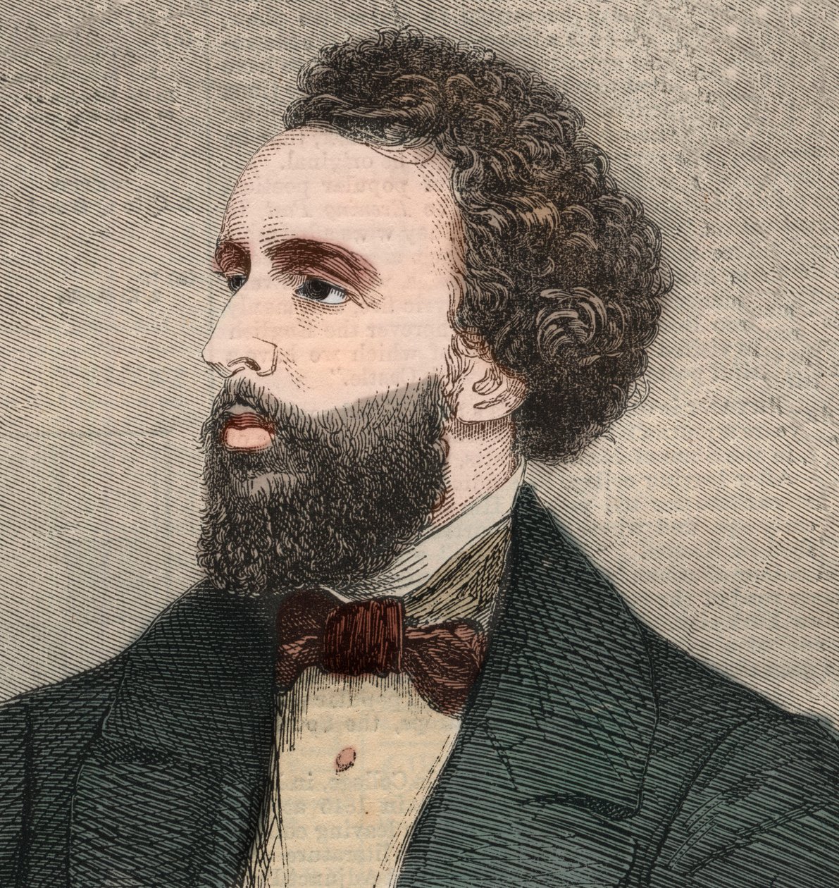 Portret Bayarda Taylora (1825-1878), amerykańskiego poety. Grawerowanie w „Ilustrowanych wiadomościach londyńskich” z 23 stycznia 1858 r. autorstwa Unknown artist