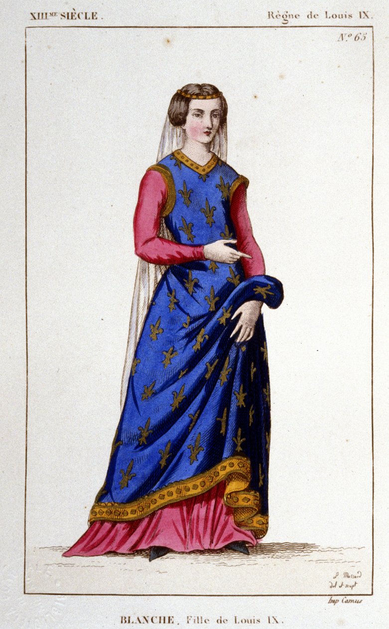 Portret Blanche (1252 - 1320), córki Ludwika IX (Saint Louis), żony Alfonsa X, króla Kastylii. Grawerowanie z 1830 roku. autorstwa Unknown artist