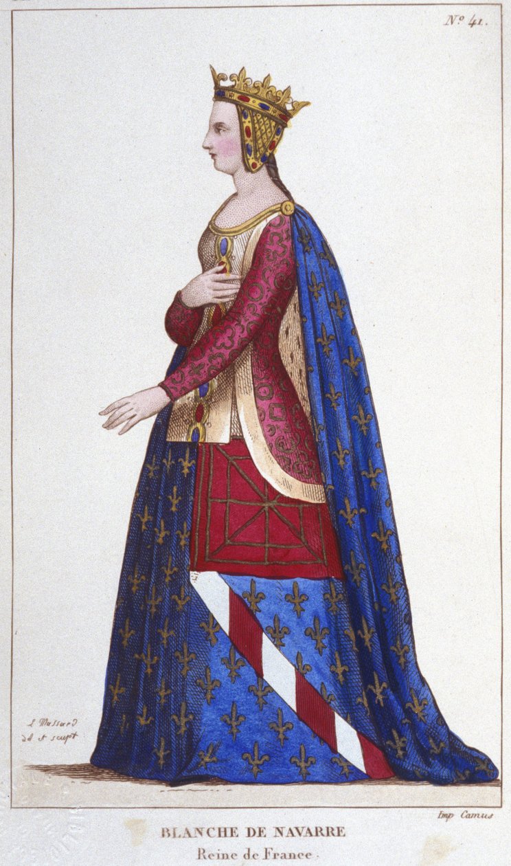 Portret Blanche z Nawarry (1224-1283) Królowa Francji Narzeczona Jana I Roux w 1236 r. Rycina z 1830 r. autorstwa Unknown artist