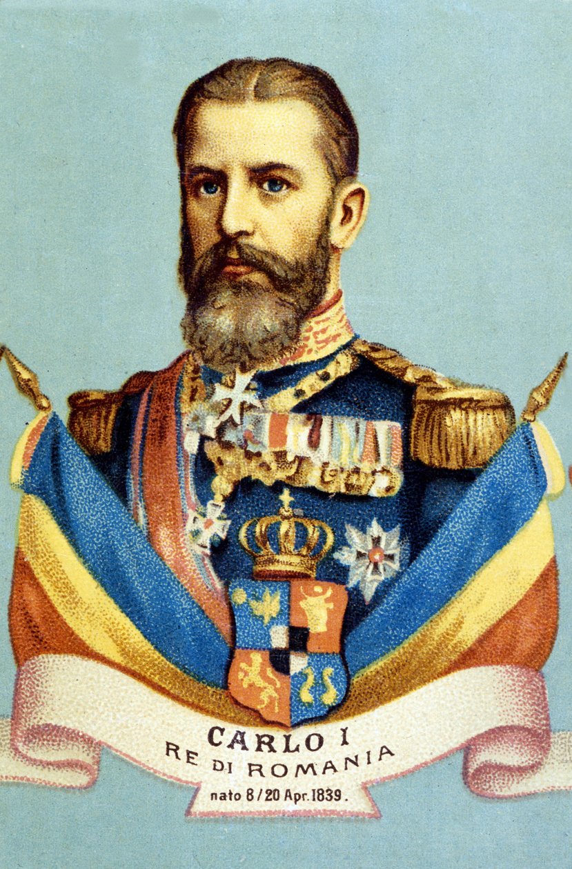 Portret Karola I (Carol I) (1839-1914), króla Rumunii. XIX-wieczna chromolitografia autorstwa Unknown artist