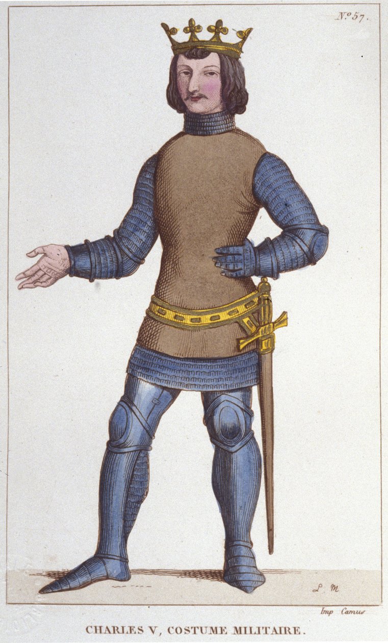 Portret Karola V Mądrego w stroju wojskowym (1338 - 1380). rycina z 1830 autorstwa Unknown artist