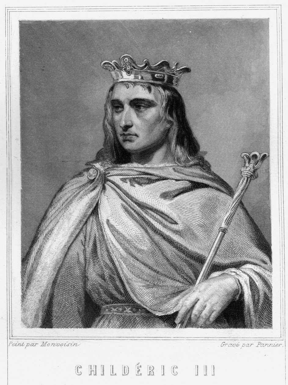 Portret Chilperica II (? - 755), króla franków, pierwszego z Karolingów - w „Histoire des Francais” Lavallee, rycina, sd. autorstwa Unknown artist