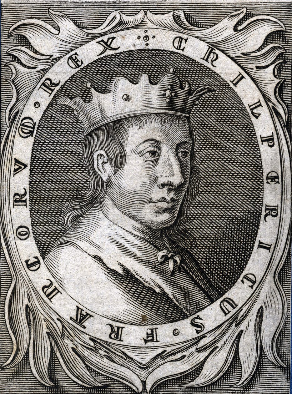 Portret Chilperica II (w. 670 - 721), króla Neustrii. Grawerowanie XVIII wieku. autorstwa Unknown artist