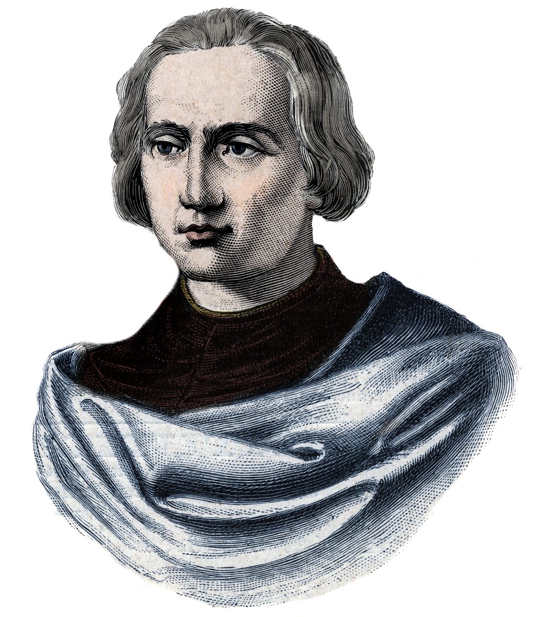 Portret Krzysztofa Kolumba (Christopher Columbus, Cristoforo Colombo, Cristobal Colon) (1451-1506) Grawerowanie XIX wieku autorstwa Unknown artist
