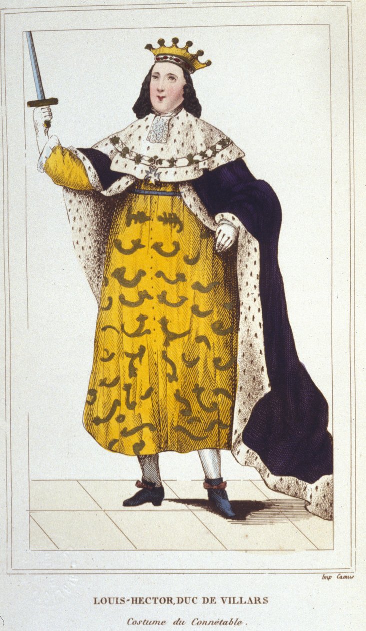 Portret Claude, Louis, Hector, książę Villars, Maréchal Francji w kostiumie przez Connetable (1653-1734) grawerowanie 1830 autorstwa Unknown artist